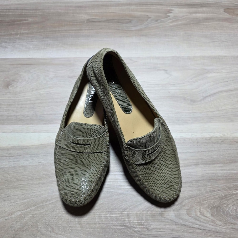 Van Eli Penny Loafers Women‎ 9D Olive Green Lizard Embossed Leather Driving Mocs